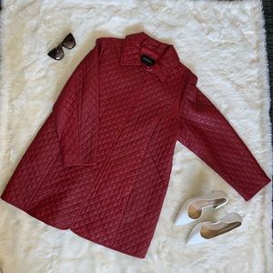 Neumann Marcus Quilted Long Leather Jacket Red